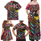 Personalised Bombers AFL Celebrating 50 Years of Naidoc Family Matching Off Shoulder Maxi Dress and Hawaiian Shirt NAIDOC Week 2025 Aboriginal