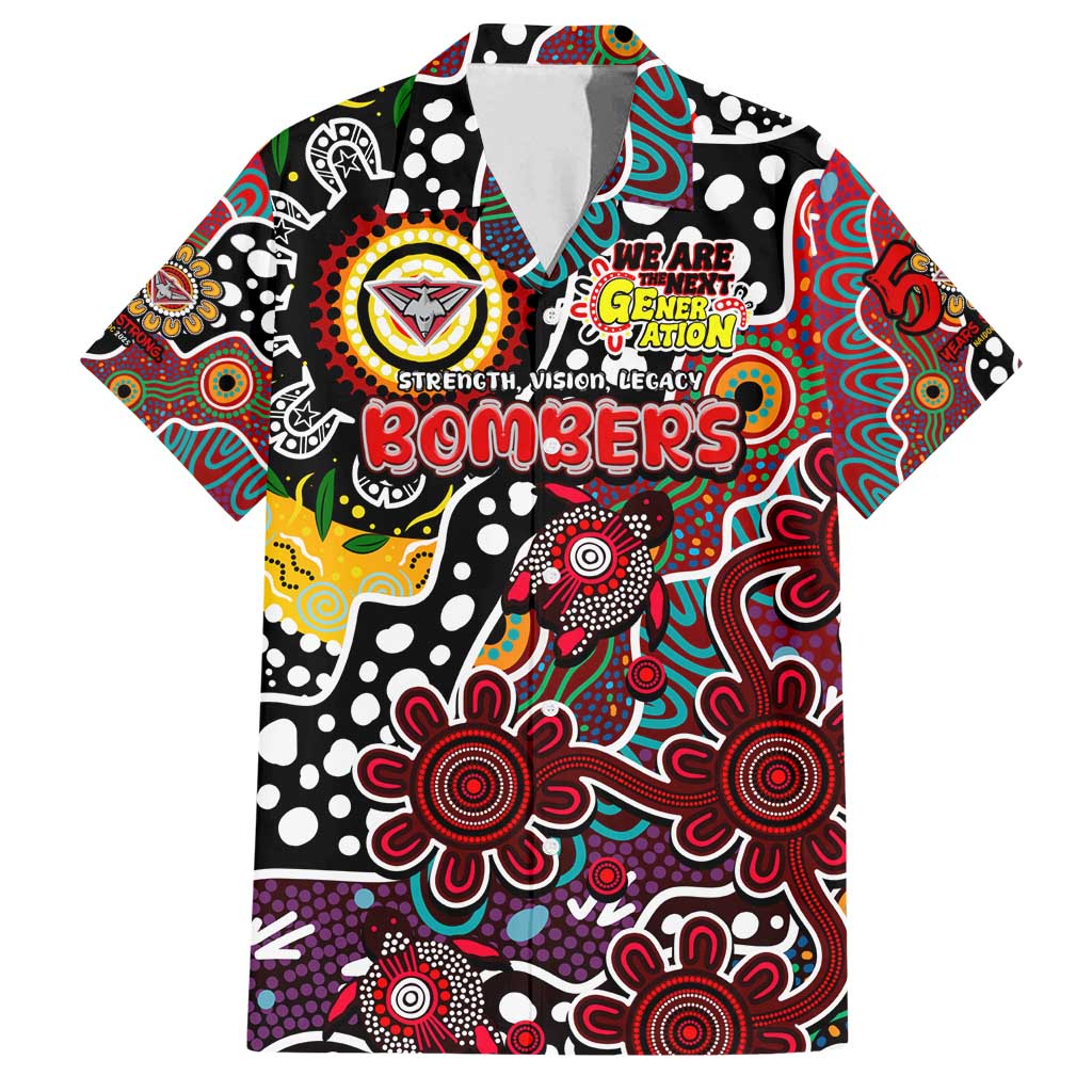 Personalised Bombers AFL Celebrating 50 Years of Naidoc Family Matching Off Shoulder Maxi Dress and Hawaiian Shirt NAIDOC Week 2025 Aboriginal