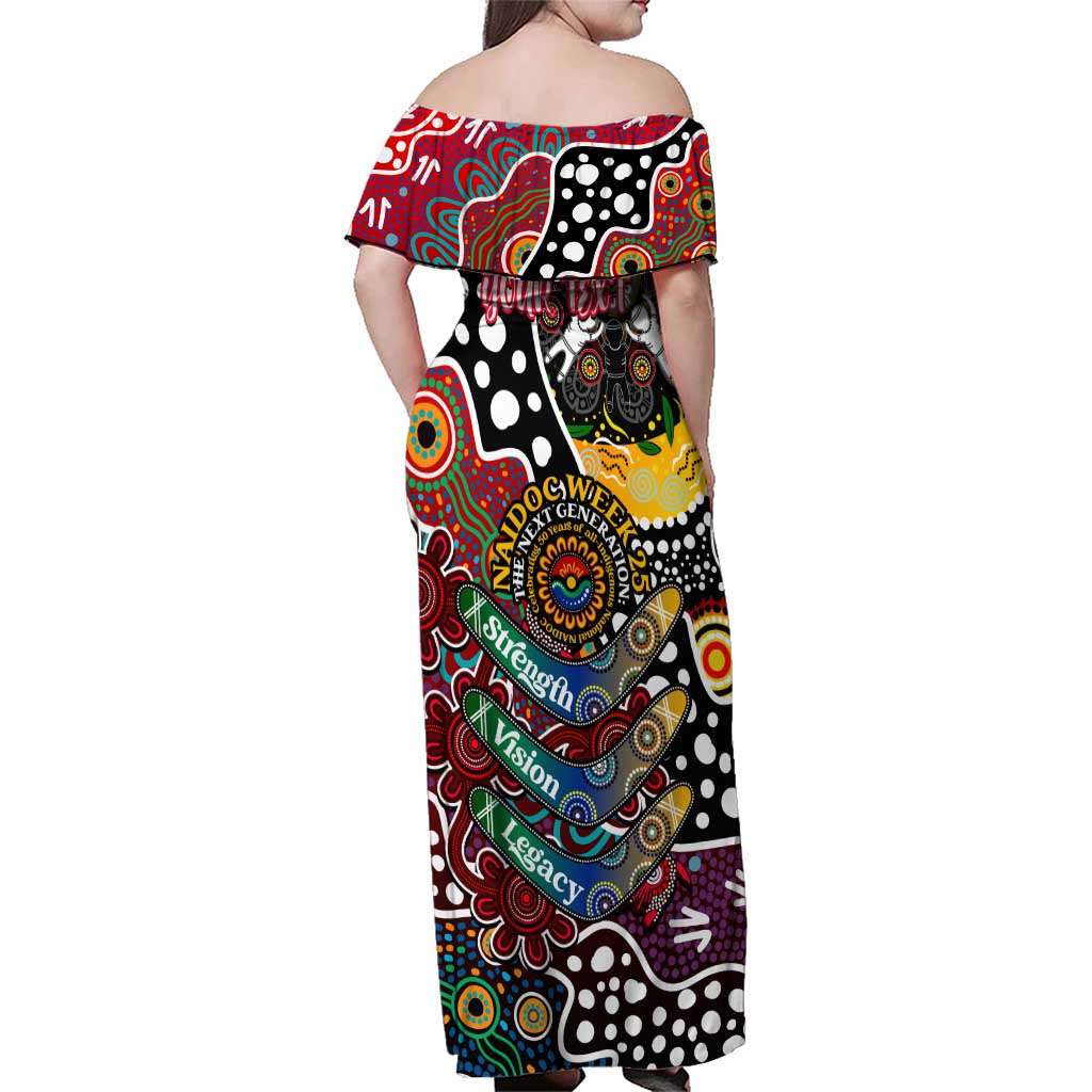 Personalised Bombers AFL Celebrating 50 Years of Naidoc Family Matching Off Shoulder Maxi Dress and Hawaiian Shirt NAIDOC Week 2025 Aboriginal