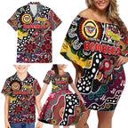 Personalised Bombers AFL Celebrating 50 Years of Naidoc Family Matching Off Shoulder Short Dress and Hawaiian Shirt NAIDOC Week 2025 Aboriginal