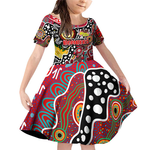 Personalised Bombers AFL Celebrating 50 Years of Naidoc Family Matching Off Shoulder Short Dress and Hawaiian Shirt NAIDOC Week 2025 Aboriginal
