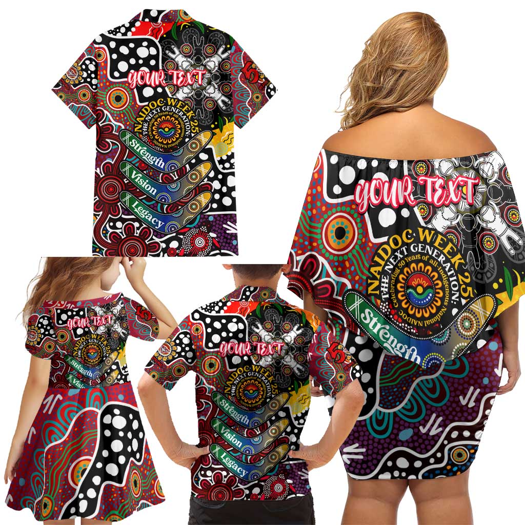 Personalised Bombers AFL Celebrating 50 Years of Naidoc Family Matching Off Shoulder Short Dress and Hawaiian Shirt NAIDOC Week 2025 Aboriginal