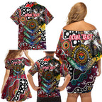 Personalised Bombers AFL Celebrating 50 Years of Naidoc Family Matching Off Shoulder Short Dress and Hawaiian Shirt NAIDOC Week 2025 Aboriginal