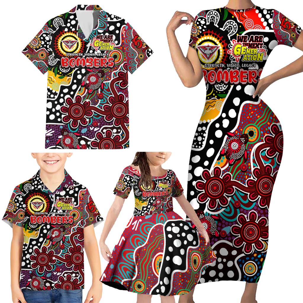 Personalised Bombers AFL Celebrating 50 Years of Naidoc Family Matching Short Sleeve Bodycon Dress and Hawaiian Shirt NAIDOC Week 2025 Aboriginal