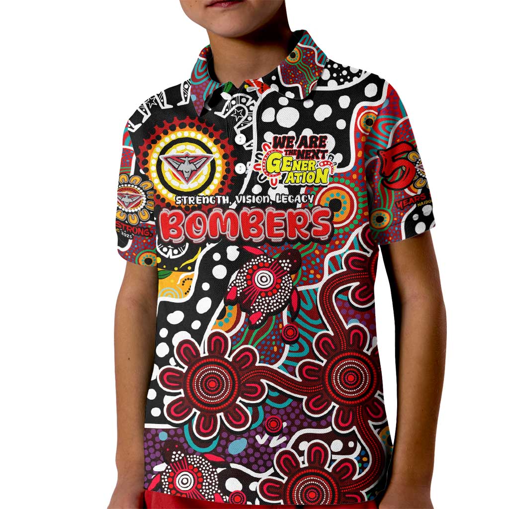 Personalised Bombers AFL Celebrating 50 Years of Naidoc Kid Polo Shirt NAIDOC Week 2025 Aboriginal
