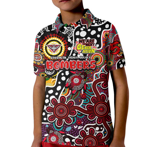 Personalised Bombers AFL Celebrating 50 Years of Naidoc Kid Polo Shirt NAIDOC Week 2025 Aboriginal