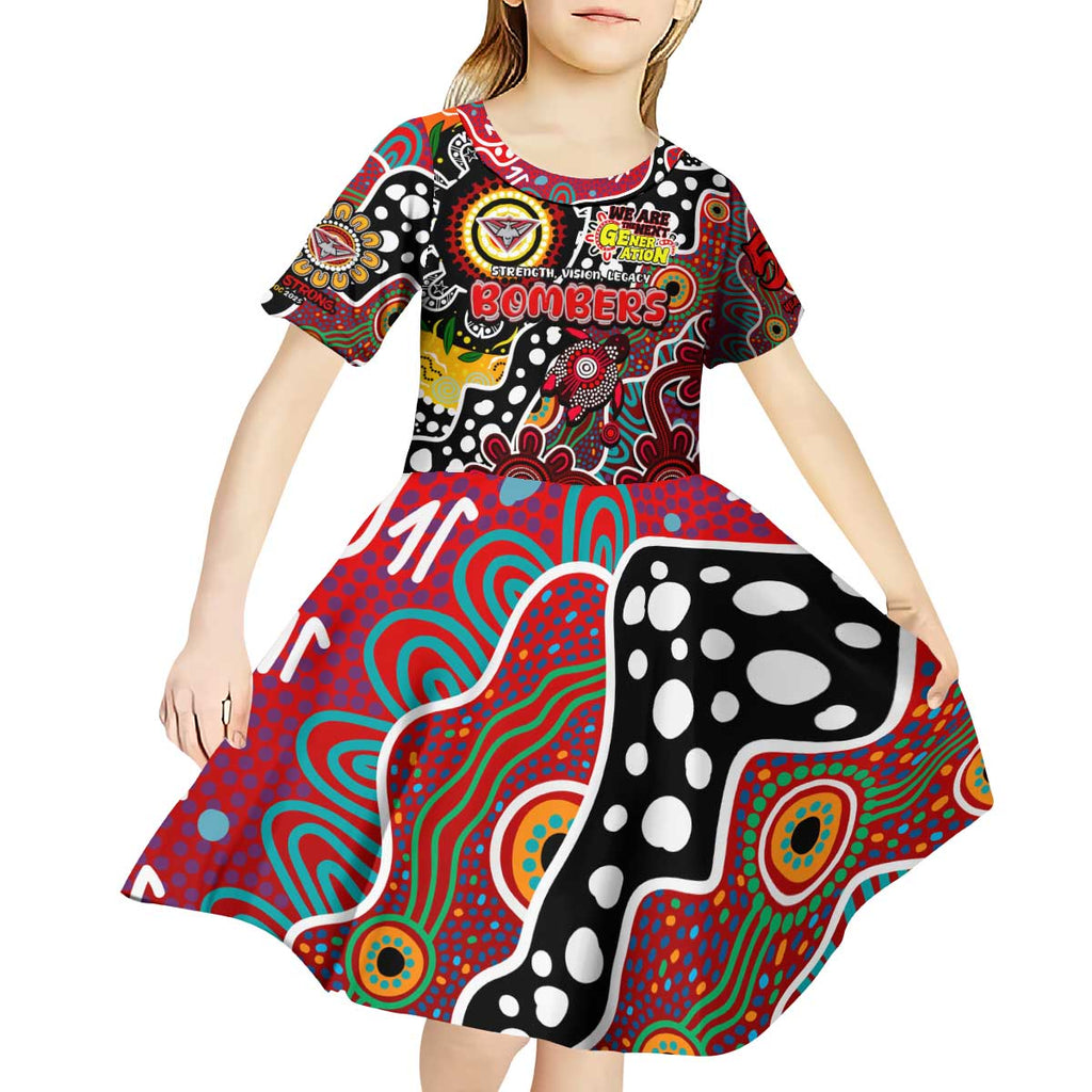 Personalised Bombers AFL Celebrating 50 Years of Naidoc Kid Short Sleeve Dress NAIDOC Week 2025 Aboriginal
