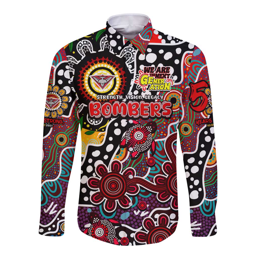 Personalised Bombers AFL Celebrating 50 Years of Naidoc Long Sleeve Button Shirt NAIDOC Week 2025 Aboriginal
