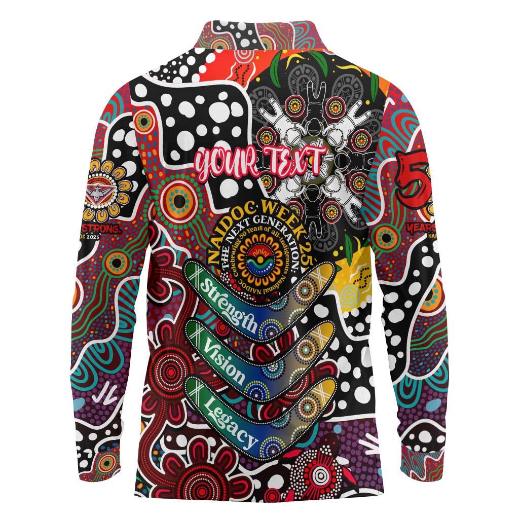 Personalised Bombers AFL Celebrating 50 Years of Naidoc Long Sleeve Polo Shirt NAIDOC Week 2025 Aboriginal