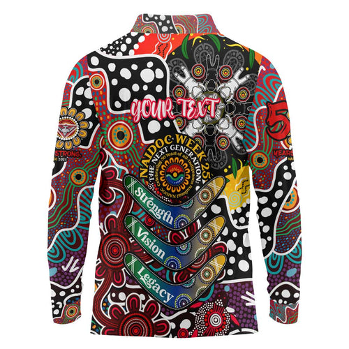 Personalised Bombers AFL Celebrating 50 Years of Naidoc Long Sleeve Polo Shirt NAIDOC Week 2025 Aboriginal
