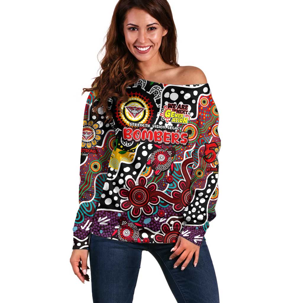 Personalised Bombers AFL Celebrating 50 Years of Naidoc Off Shoulder Sweater NAIDOC Week 2025 Aboriginal