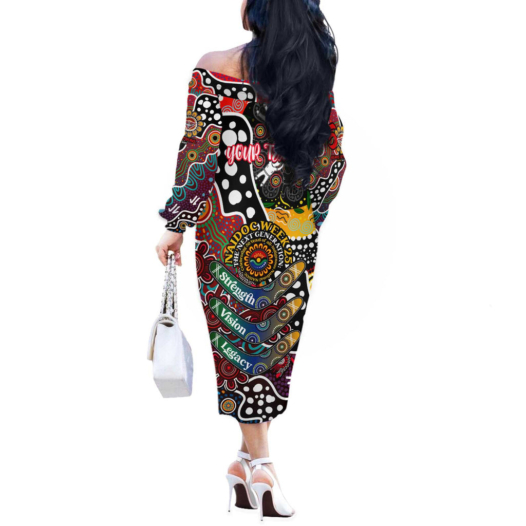Personalised Bombers AFL Celebrating 50 Years of Naidoc Off The Shoulder Long Sleeve Dress NAIDOC Week 2025 Aboriginal