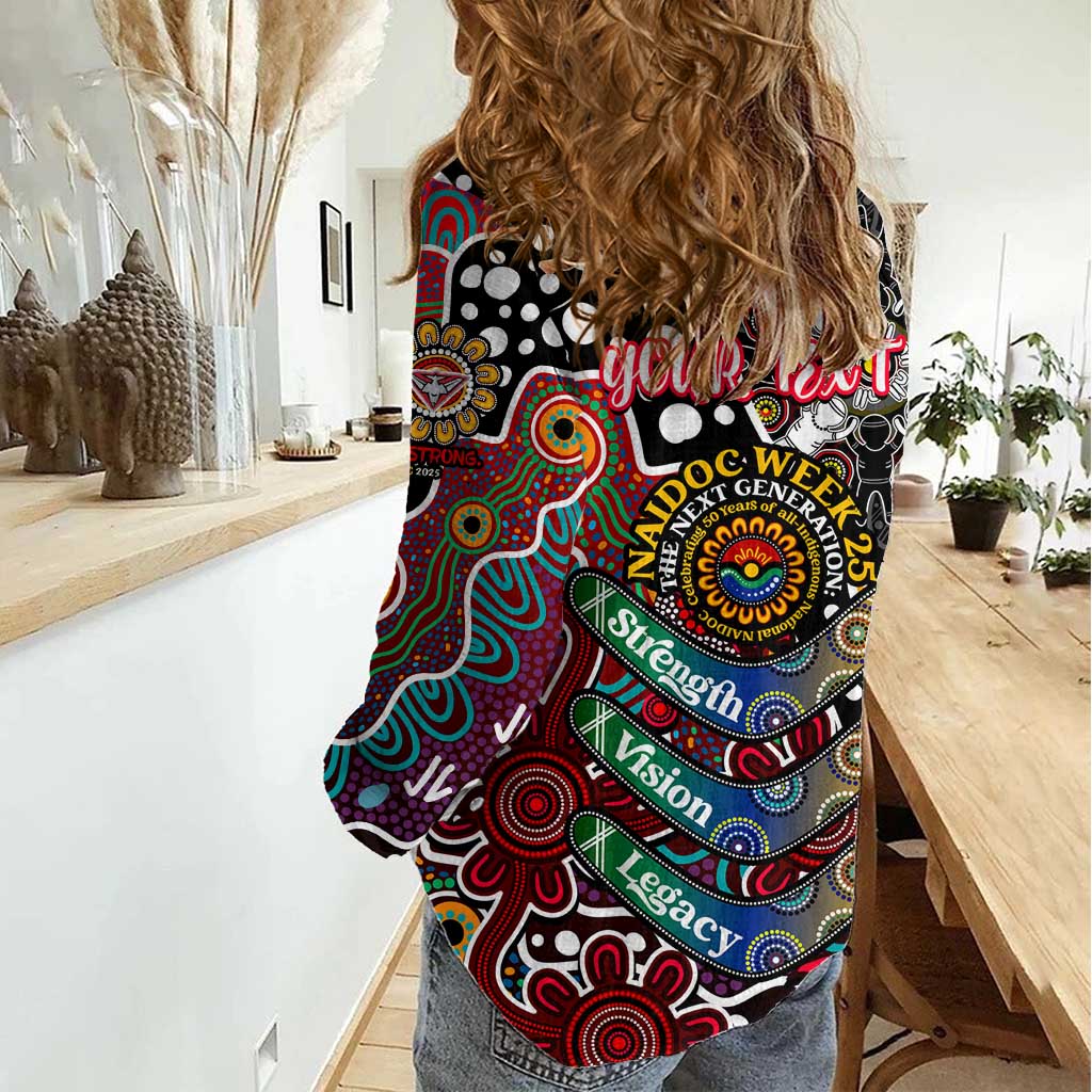 Personalised Bombers AFL Celebrating 50 Years of Naidoc Women Casual Shirt NAIDOC Week 2025 Aboriginal