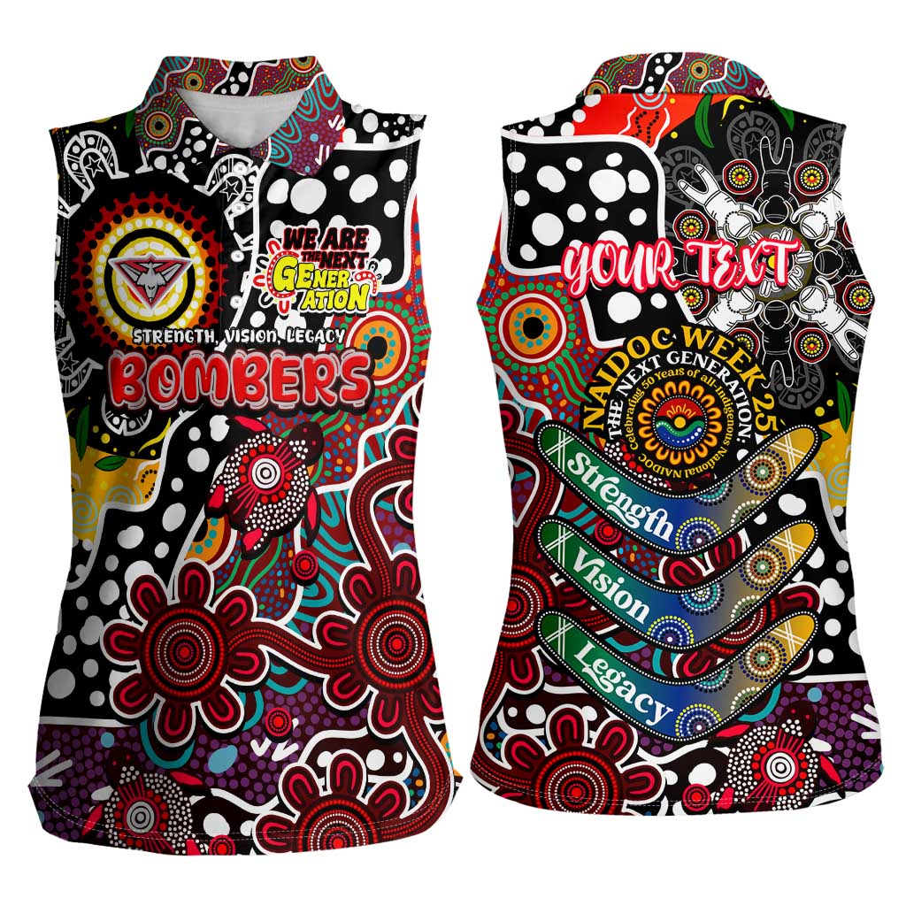 Personalised Bombers AFL Celebrating 50 Years of Naidoc Women Sleeveless Polo Shirt NAIDOC Week 2025 Aboriginal