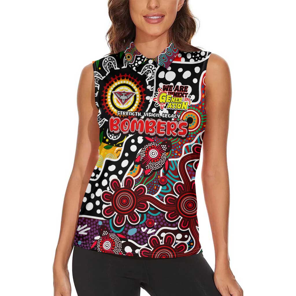 Personalised Bombers AFL Celebrating 50 Years of Naidoc Women Sleeveless Polo Shirt NAIDOC Week 2025 Aboriginal