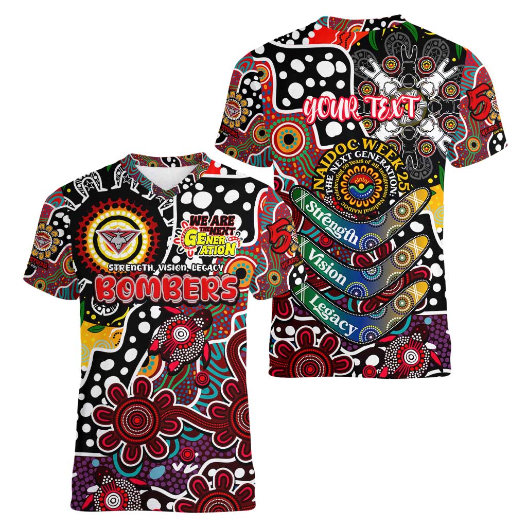 Personalised Bombers AFL Celebrating 50 Years of Naidoc Women V-Neck T-Shirt NAIDOC Week 2025 Aboriginal