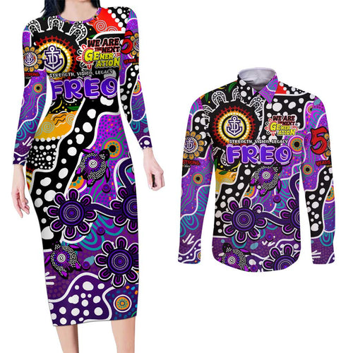 Personalised Freo AFL Celebrating 50 Years of Naidoc Couples Matching Long Sleeve Bodycon Dress and Long Sleeve Button Shirt NAIDOC Week 2025 Aboriginal