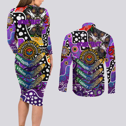 Personalised Freo AFL Celebrating 50 Years of Naidoc Couples Matching Long Sleeve Bodycon Dress and Long Sleeve Button Shirt NAIDOC Week 2025 Aboriginal