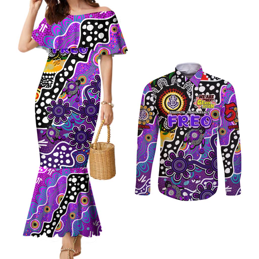 Personalised Freo AFL Celebrating 50 Years of Naidoc Couples Matching Mermaid Dress and Long Sleeve Button Shirt NAIDOC Week 2025 Aboriginal