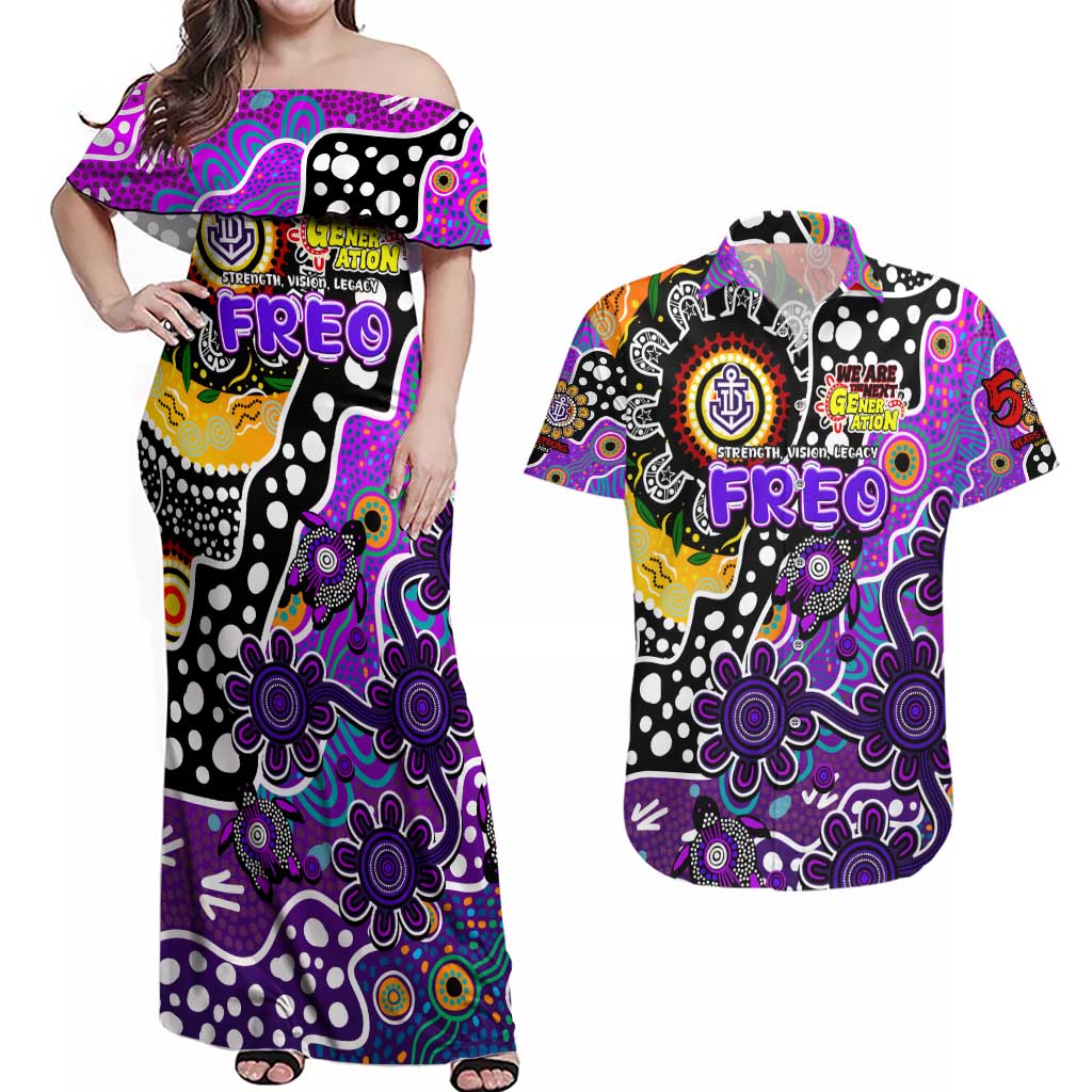 Personalised Freo AFL Celebrating 50 Years of Naidoc Couples Matching Off Shoulder Maxi Dress and Hawaiian Shirt NAIDOC Week 2025 Aboriginal