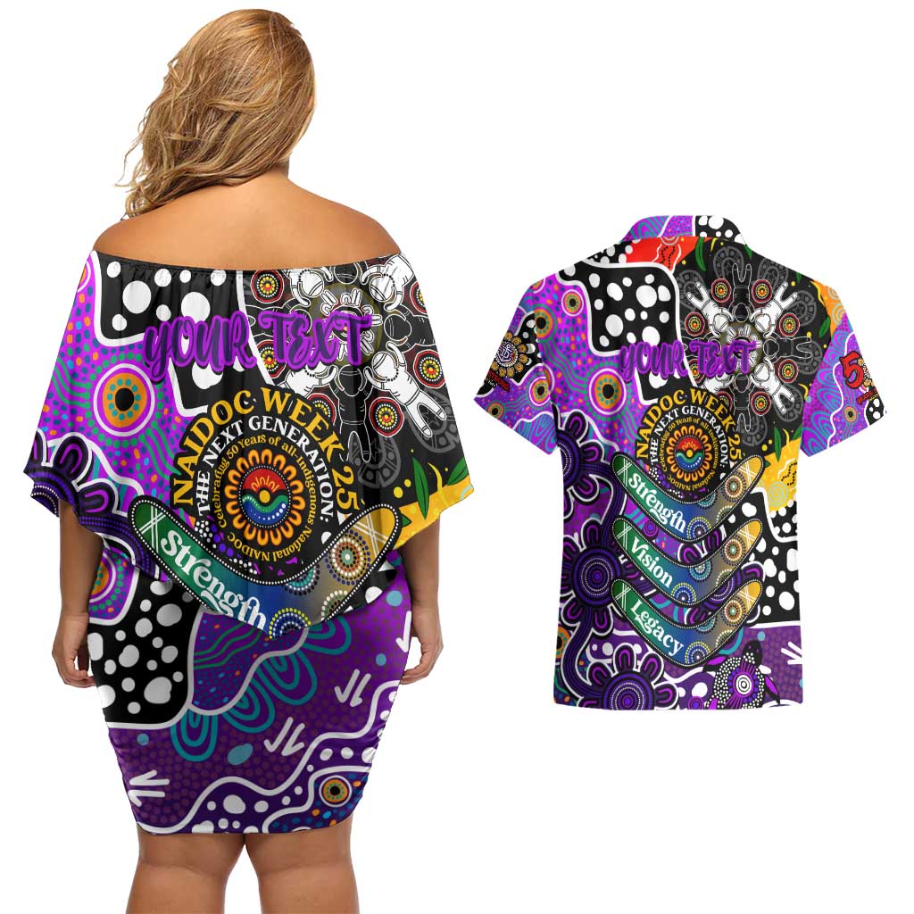 Personalised Freo AFL Celebrating 50 Years of Naidoc Couples Matching Off Shoulder Short Dress and Hawaiian Shirt NAIDOC Week 2025 Aboriginal