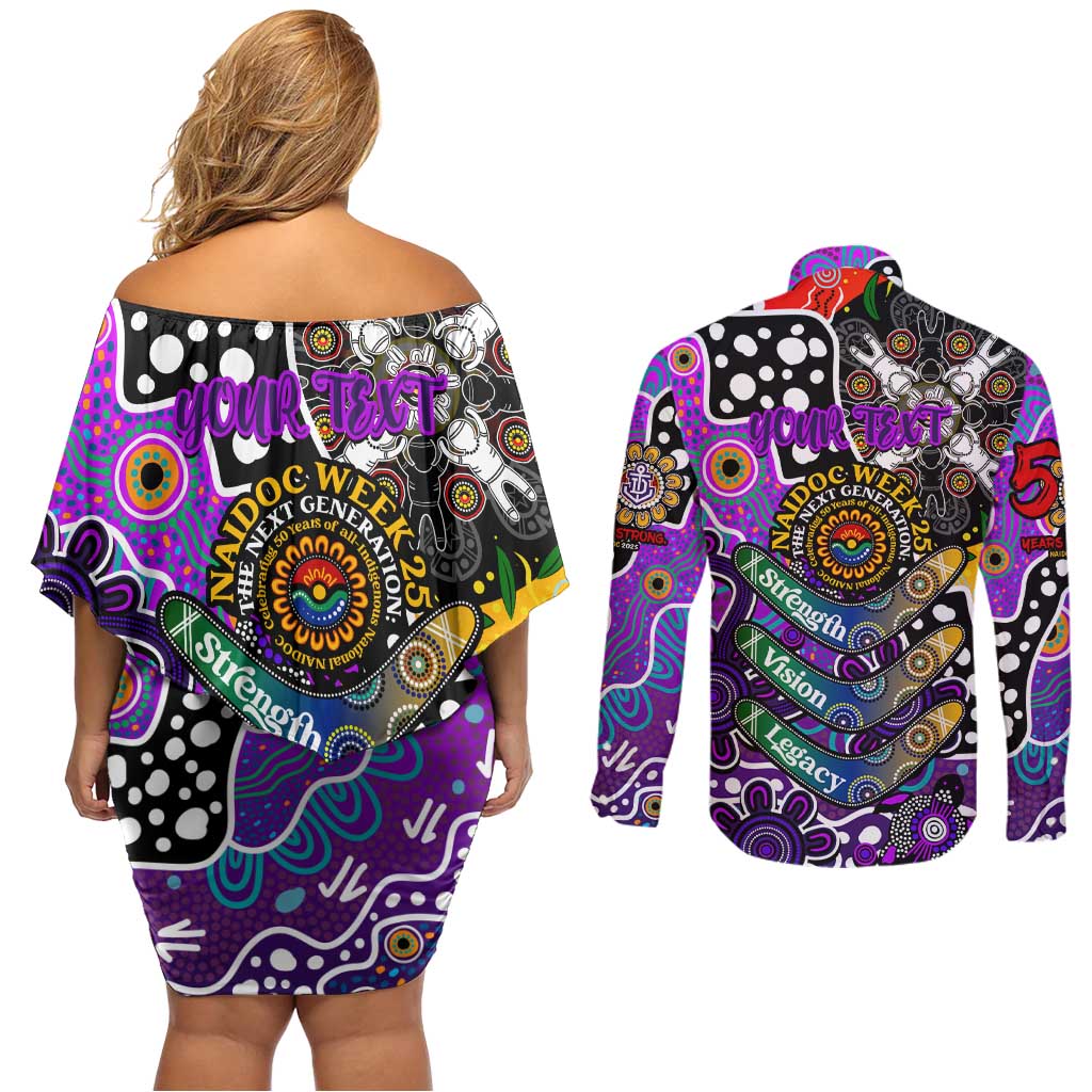 Personalised Freo AFL Celebrating 50 Years of Naidoc Couples Matching Off Shoulder Short Dress and Long Sleeve Button Shirt NAIDOC Week 2025 Aboriginal