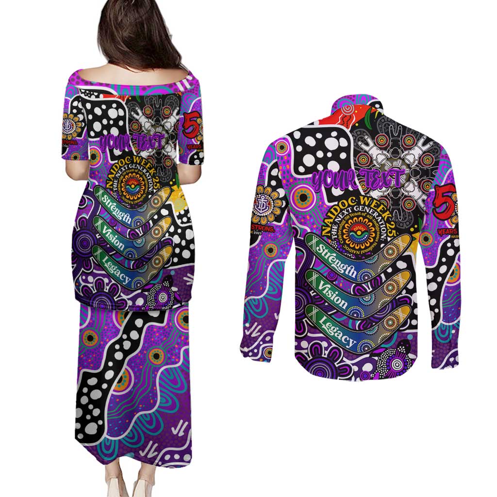 Personalised Freo AFL Celebrating 50 Years of Naidoc Couples Matching Puletasi and Long Sleeve Button Shirt NAIDOC Week 2025 Aboriginal
