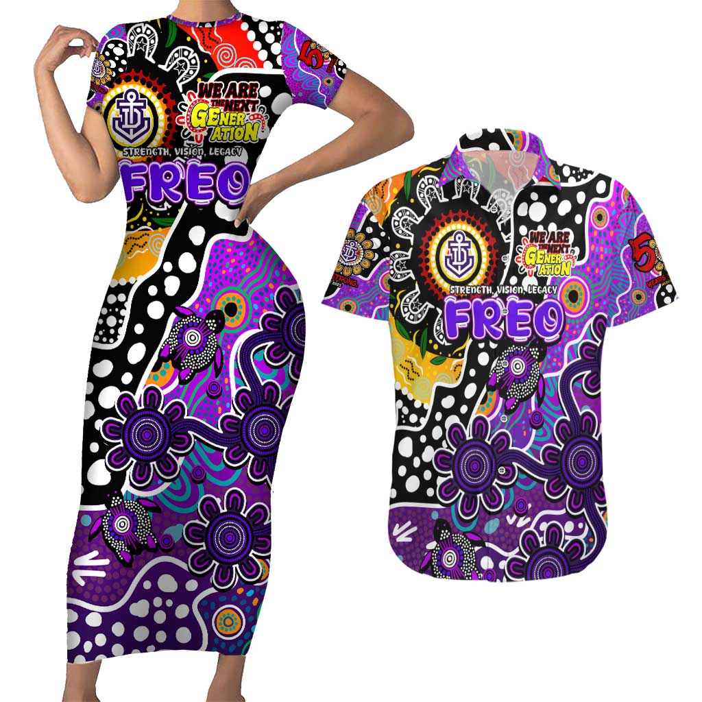 Personalised Freo AFL Celebrating 50 Years of Naidoc Couples Matching Short Sleeve Bodycon Dress and Hawaiian Shirt NAIDOC Week 2025 Aboriginal