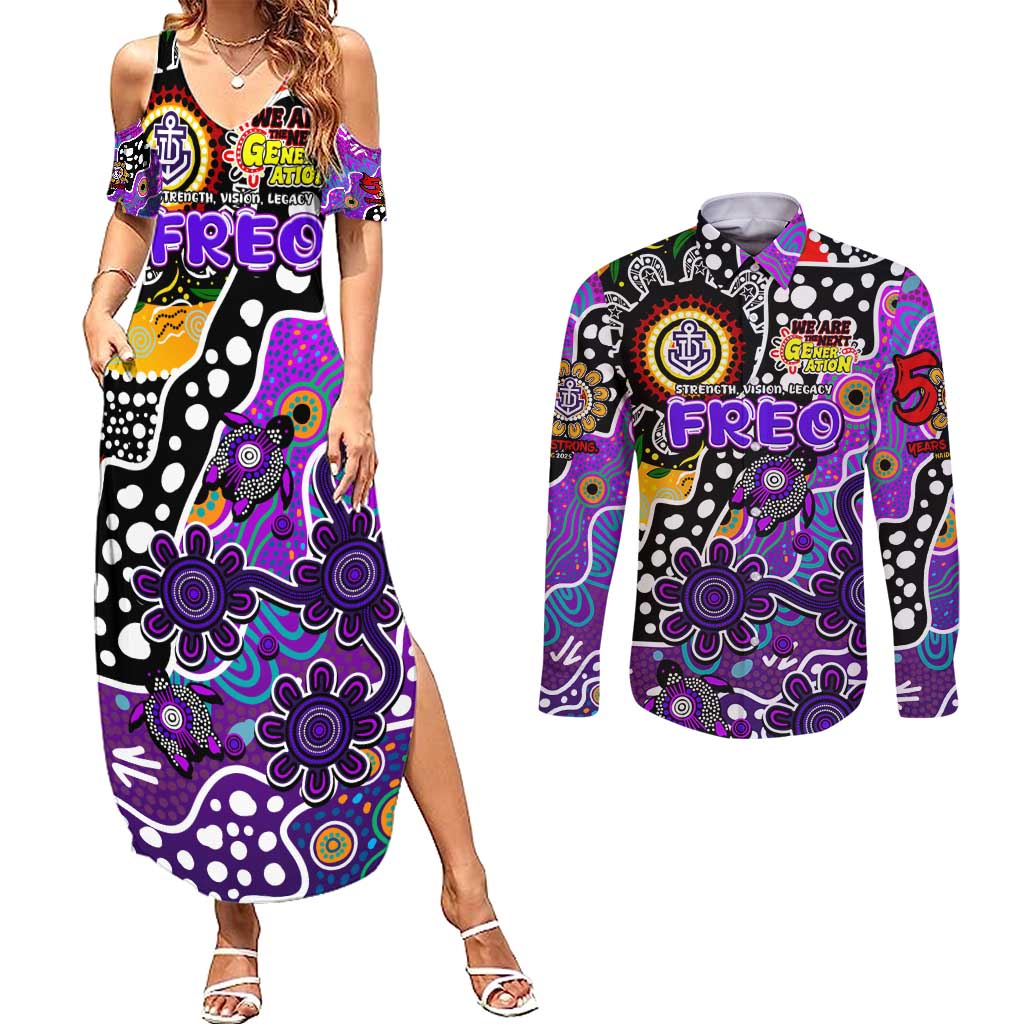 Personalised Freo AFL Celebrating 50 Years of Naidoc Couples Matching Summer Maxi Dress and Long Sleeve Button Shirt NAIDOC Week 2025 Aboriginal