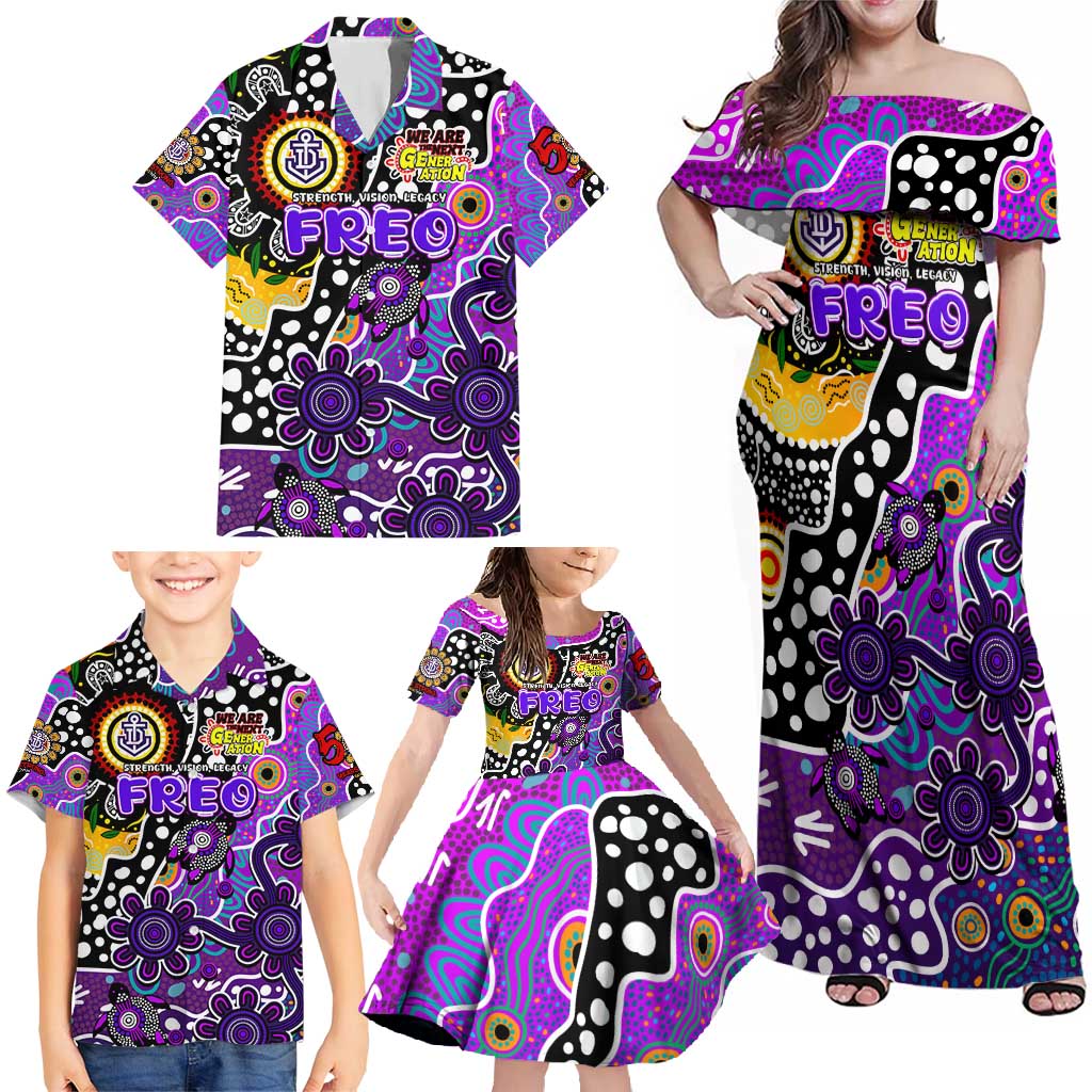 Personalised Freo AFL Celebrating 50 Years of Naidoc Family Matching Off Shoulder Maxi Dress and Hawaiian Shirt NAIDOC Week 2025 Aboriginal