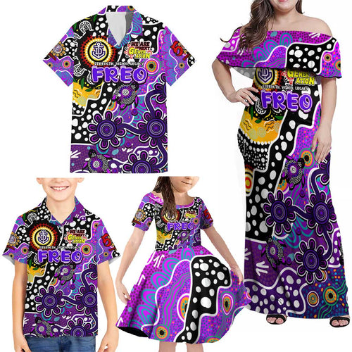 Personalised Freo AFL Celebrating 50 Years of Naidoc Family Matching Off Shoulder Maxi Dress and Hawaiian Shirt NAIDOC Week 2025 Aboriginal