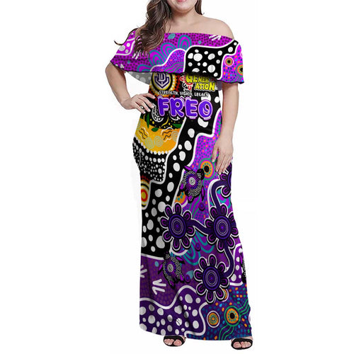 Personalised Freo AFL Celebrating 50 Years of Naidoc Family Matching Off Shoulder Maxi Dress and Hawaiian Shirt NAIDOC Week 2025 Aboriginal