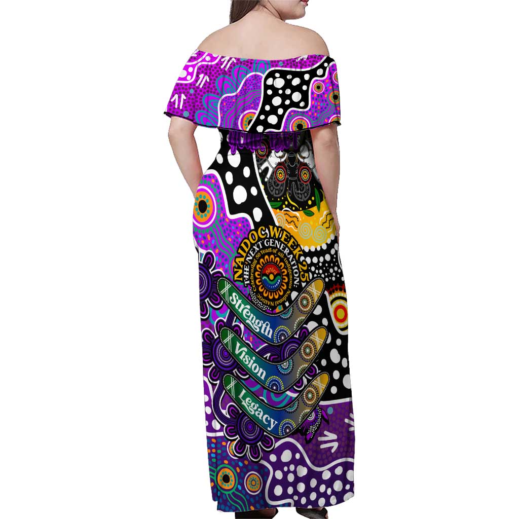 Personalised Freo AFL Celebrating 50 Years of Naidoc Family Matching Off Shoulder Maxi Dress and Hawaiian Shirt NAIDOC Week 2025 Aboriginal