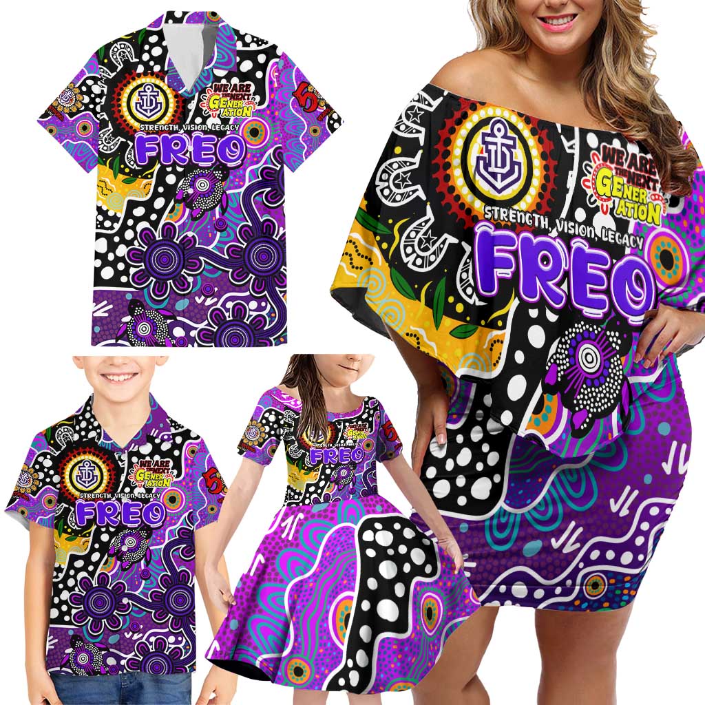 Personalised Freo AFL Celebrating 50 Years of Naidoc Family Matching Off Shoulder Short Dress and Hawaiian Shirt NAIDOC Week 2025 Aboriginal