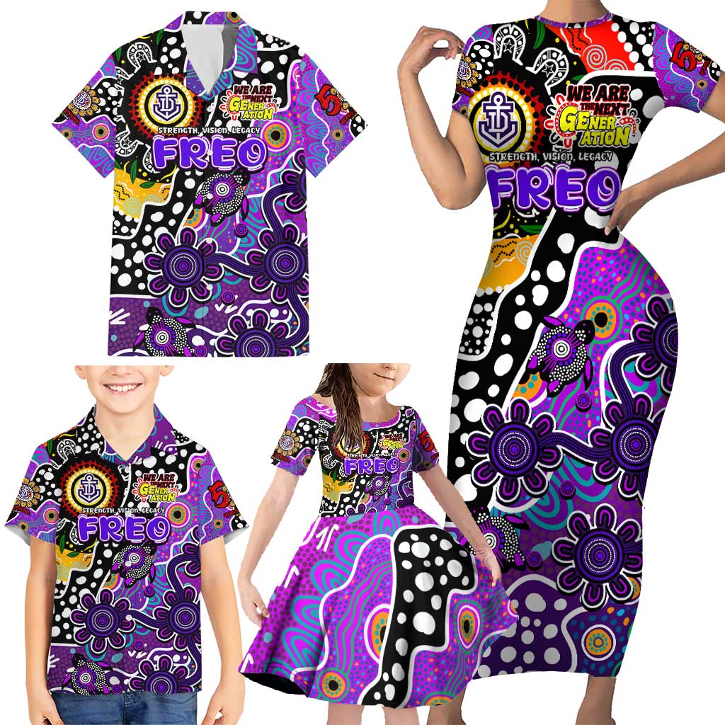 Personalised Freo AFL Celebrating 50 Years of Naidoc Family Matching Short Sleeve Bodycon Dress and Hawaiian Shirt NAIDOC Week 2025 Aboriginal