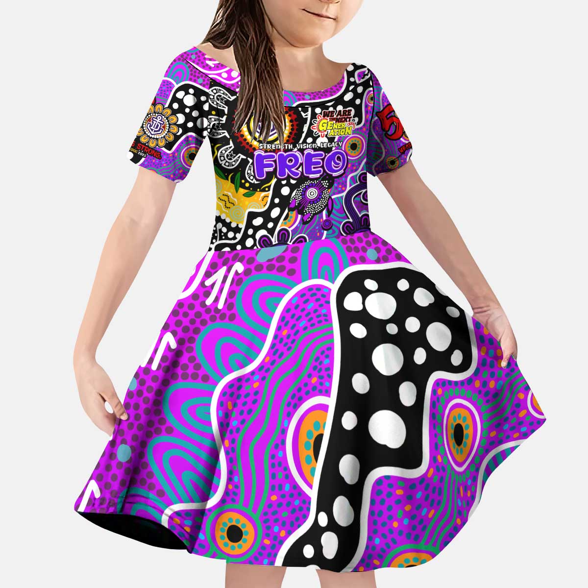 Personalised Freo AFL Celebrating 50 Years of Naidoc Kid Short Sleeve Dress NAIDOC Week 2025 Aboriginal