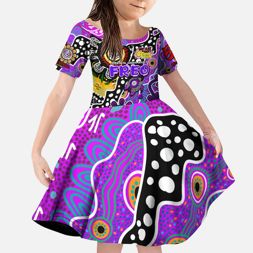 Personalised Freo AFL Celebrating 50 Years of Naidoc Kid Short Sleeve Dress NAIDOC Week 2025 Aboriginal
