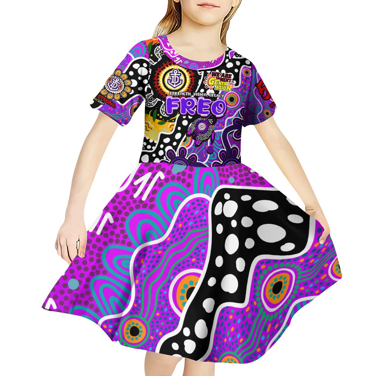 Personalised Freo AFL Celebrating 50 Years of Naidoc Kid Short Sleeve Dress NAIDOC Week 2025 Aboriginal