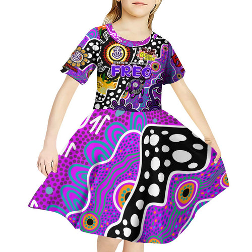 Personalised Freo AFL Celebrating 50 Years of Naidoc Kid Short Sleeve Dress NAIDOC Week 2025 Aboriginal