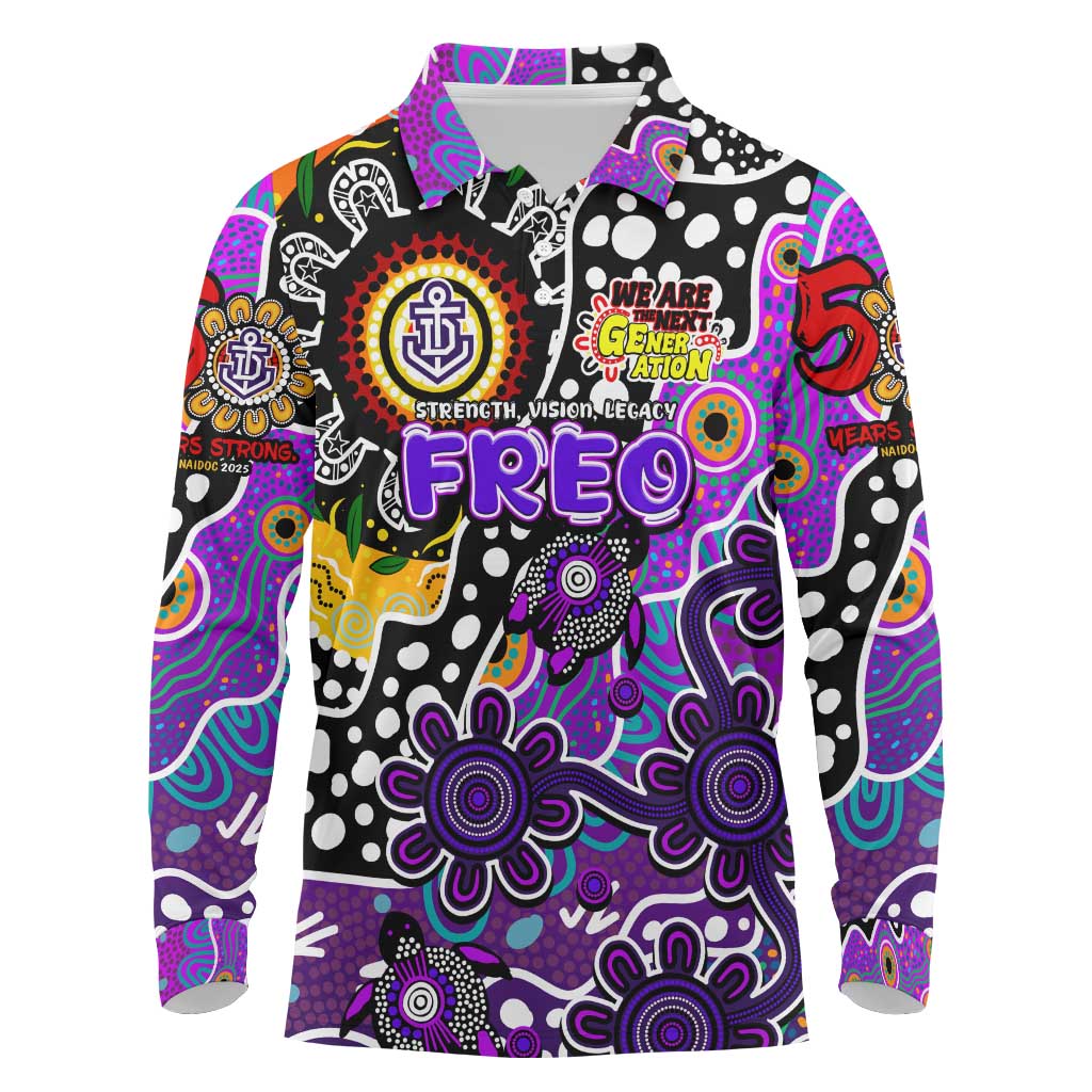 Personalised Freo AFL Celebrating 50 Years of Naidoc Long Sleeve Polo Shirt NAIDOC Week 2025 Aboriginal