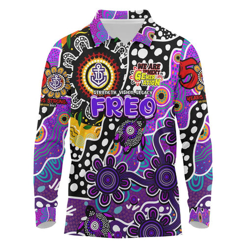 Personalised Freo AFL Celebrating 50 Years of Naidoc Long Sleeve Polo Shirt NAIDOC Week 2025 Aboriginal