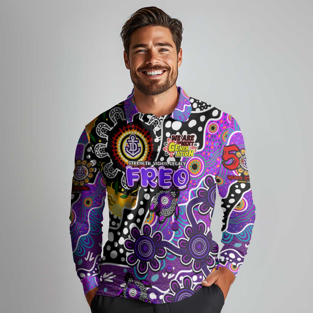 Personalised Freo AFL Celebrating 50 Years of Naidoc Long Sleeve Polo Shirt NAIDOC Week 2025 Aboriginal