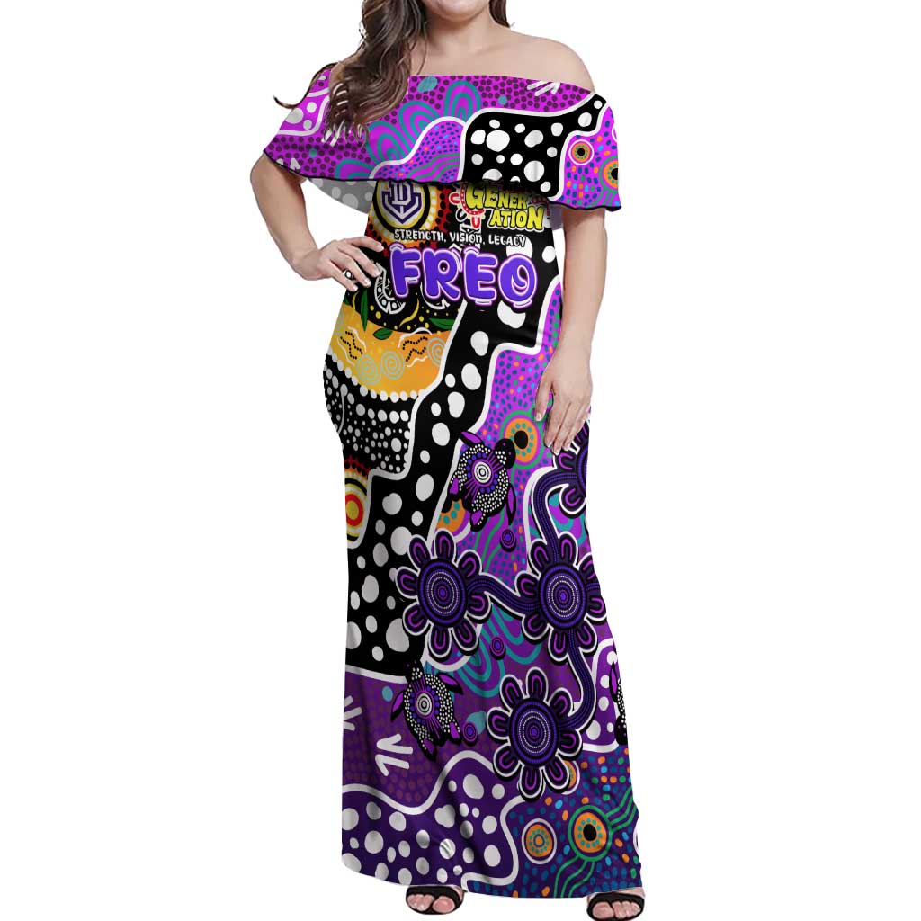 Personalised Freo AFL Celebrating 50 Years of Naidoc Off Shoulder Maxi Dress NAIDOC Week 2025 Aboriginal