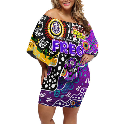 Personalised Freo AFL Celebrating 50 Years of Naidoc Off Shoulder Short Dress NAIDOC Week 2025 Aboriginal