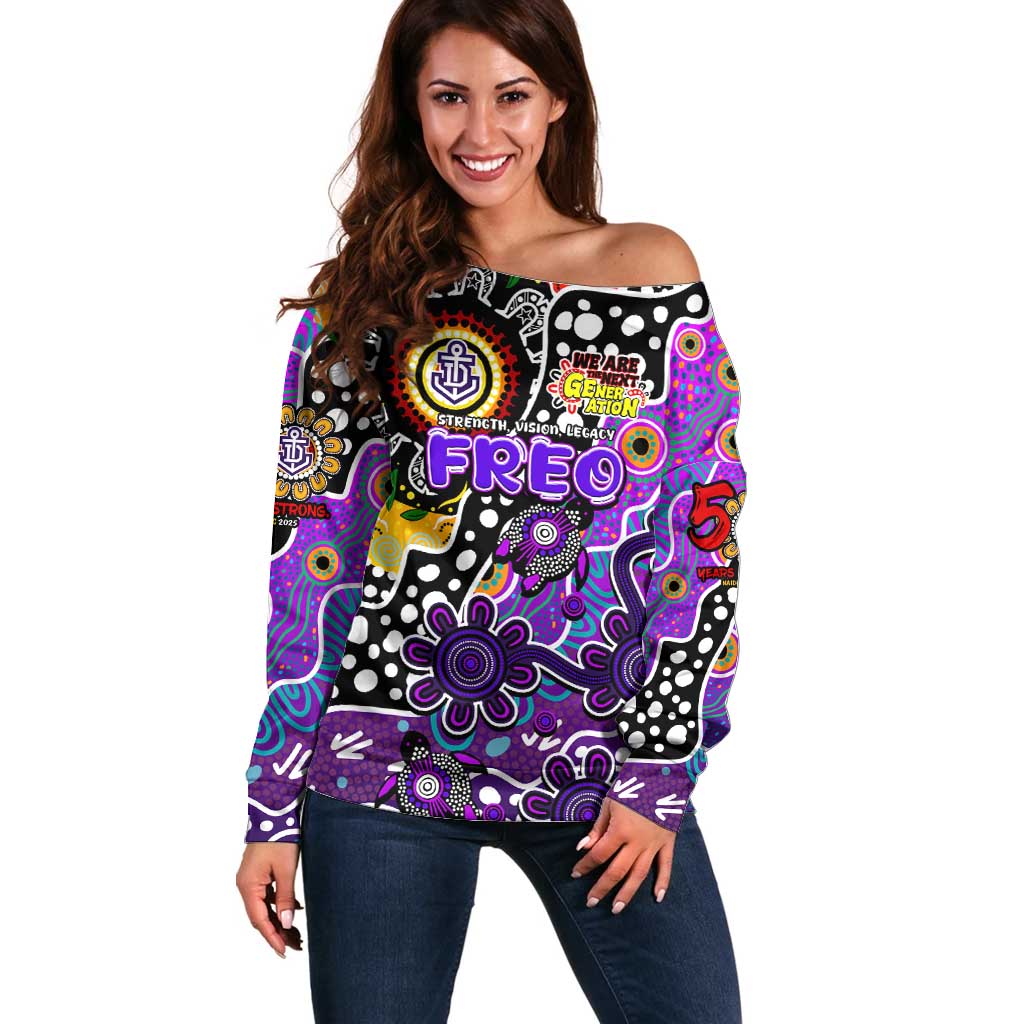 Personalised Freo AFL Celebrating 50 Years of Naidoc Off Shoulder Sweater NAIDOC Week 2025 Aboriginal