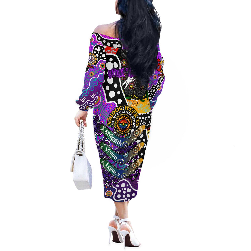Personalised Freo AFL Celebrating 50 Years of Naidoc Off The Shoulder Long Sleeve Dress NAIDOC Week 2025 Aboriginal