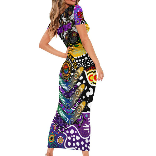 Personalised Freo AFL Celebrating 50 Years of Naidoc Short Sleeve Bodycon Dress NAIDOC Week 2025 Aboriginal