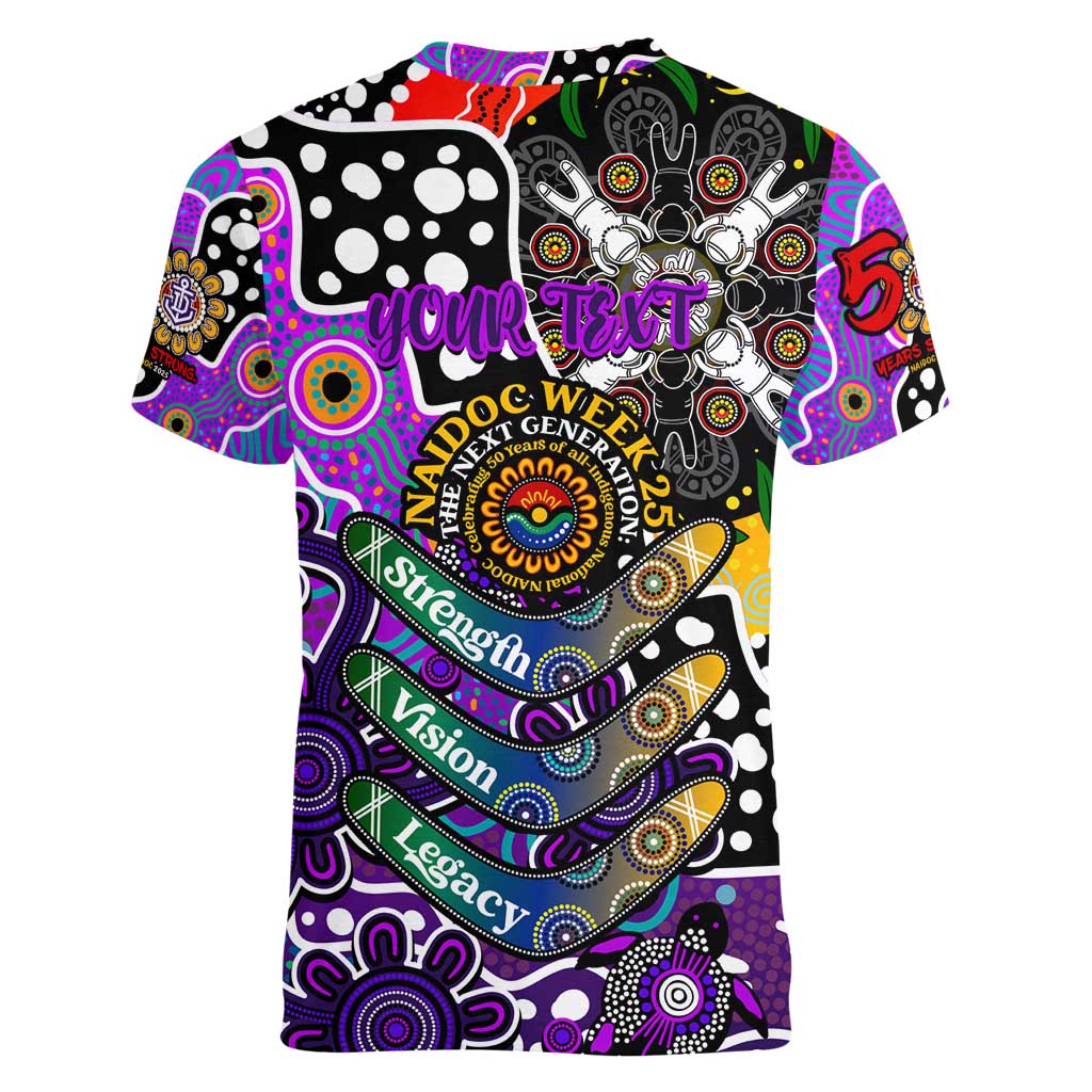 Personalised Freo AFL Celebrating 50 Years of Naidoc Women V-Neck T-Shirt NAIDOC Week 2025 Aboriginal