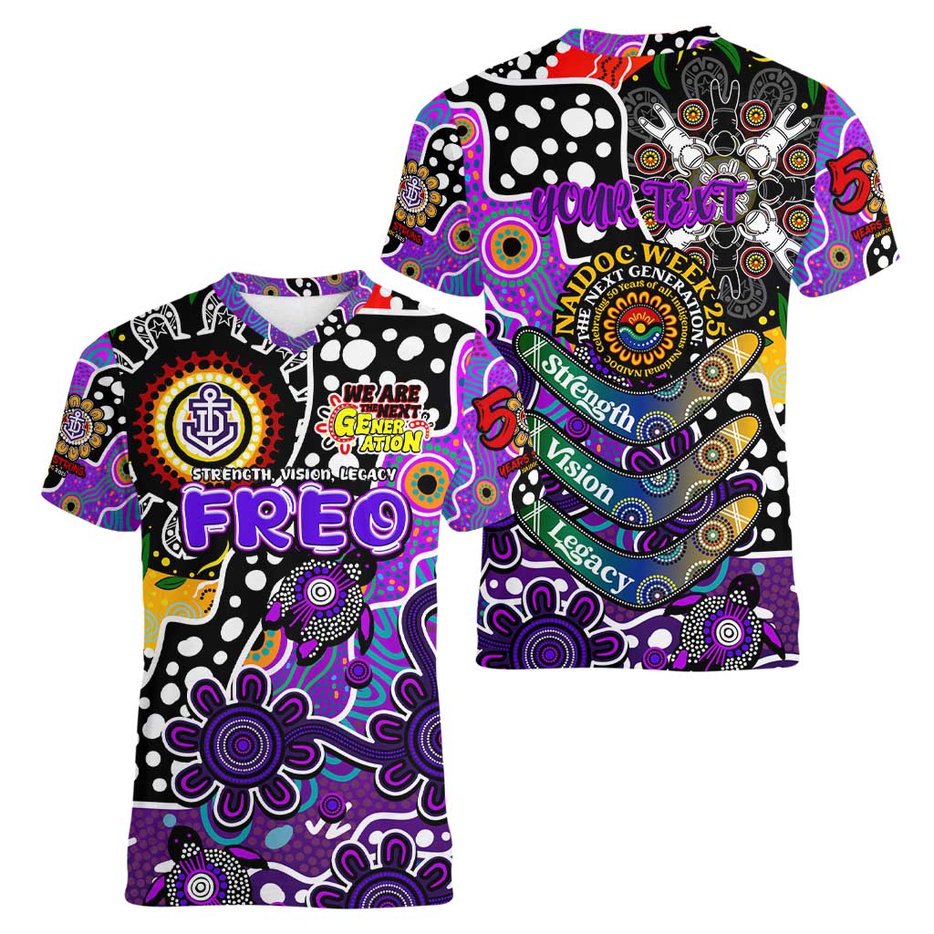 Personalised Freo AFL Celebrating 50 Years of Naidoc Women V-Neck T-Shirt NAIDOC Week 2025 Aboriginal