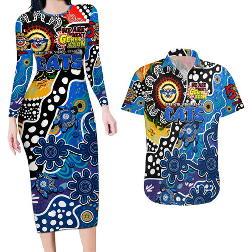 Personalised Cats AFL Celebrating 50 Years of Naidoc Couples Matching Long Sleeve Bodycon Dress and Hawaiian Shirt NAIDOC Week 2025 Aboriginal